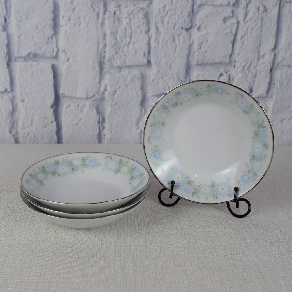 Noritake Blue Charm Flowers Platinum Bowls 4-Set